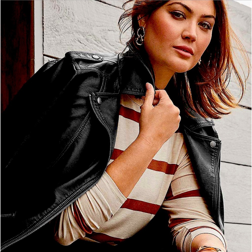 Never worn faux leather black jacket.Size 1X from Maurices.